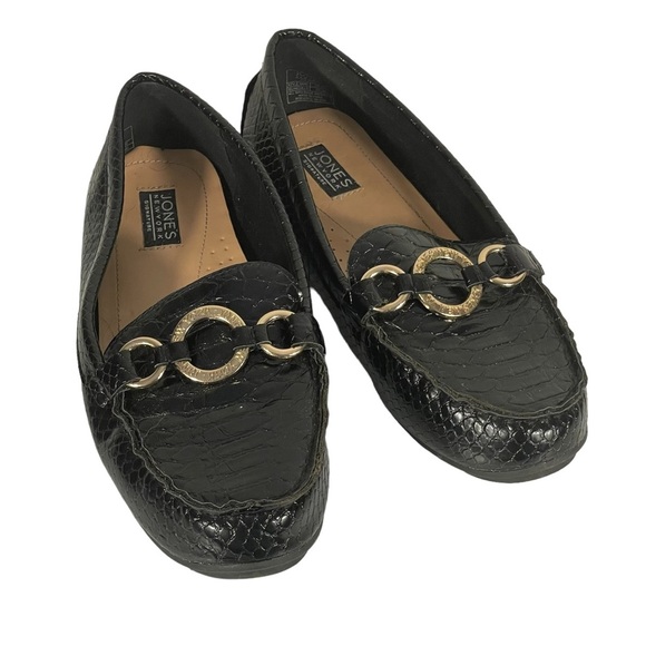 Jones New York Sundale Black Embossed Faux Leather Slip On Comfort Flats Sz 10 - Picture 1 of 10